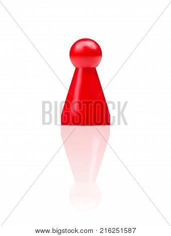 Red vector realistic board game figure illustration with transparent reflection and shadow isolated on white background