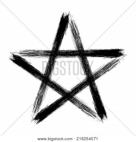 Pentagram icon brush drawing magic occult star symbol. Vector illustration in black isolated over white..