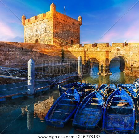 Sqala du Port defensive tower at the fishing port of Essaouira Morocco