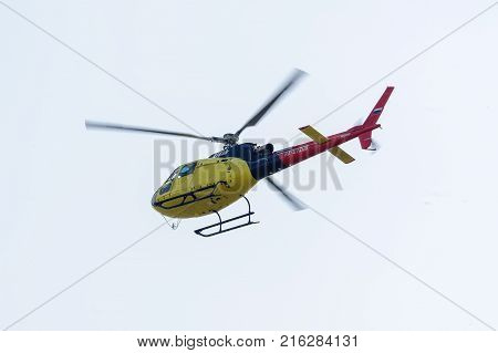 Piloting Of Eurocopter As-350 On Airshow