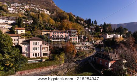 Aerial view of luxurios villa on Swiss hills