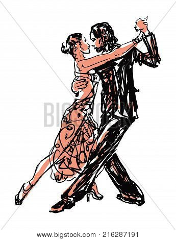 Sketched Dancers in red andblack - vector