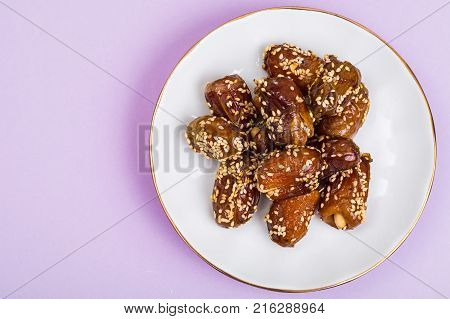 Phoenix Dactylifera Fruits with Nuts. Studio Photo