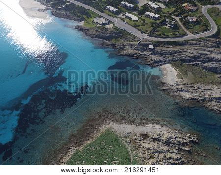 Aerial view the beach in Sardinia crystal clear water Italy