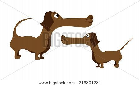 Character dog talisman phylactery hound dachshund stickers emoticons. Cartoon Cute domestic dachshund breed on the white background. Vector illustration. German badger-dog