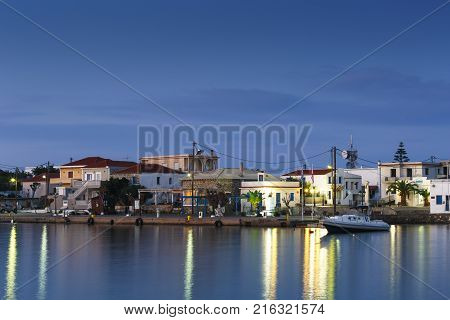 PSARA, GREECE - NOVEMBER 9, 2017: Morning view of Psara village and its harbour on November 9, 2017.