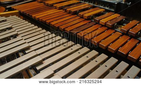 Close-up of xylophone and vibraphone standing near