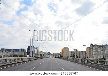 Omsk Russia - August 5 2017: Day of the city of Omsk blocked traffic on the streets of the city for the Siberian International Marathon.