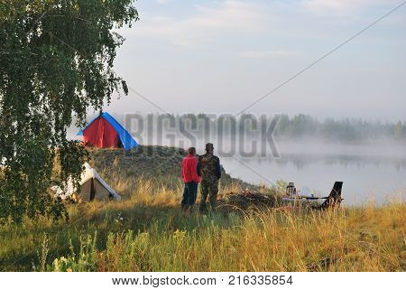 Morningg on the river Irtysh Omsk region Siberia Russia