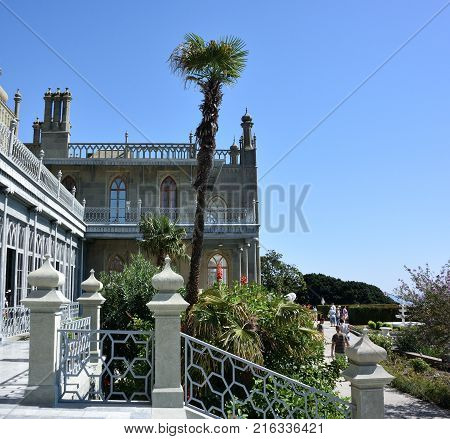 YALTA CRIMEA - SEPTEMBER 14 2017: Beautiful places in the park Vorontsov Palace in the vicinity of Yalta Crimea