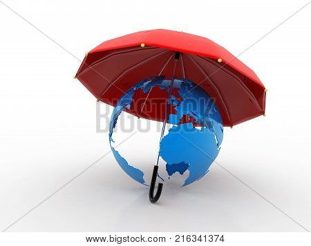 abstract 3d illustration of earth globe and umbrella