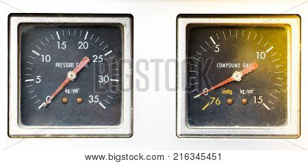 Rust And Dirt On A Pressure Guage And Compond Guage To A Old Fire Truck. Fire Truck Guage Display Mo
