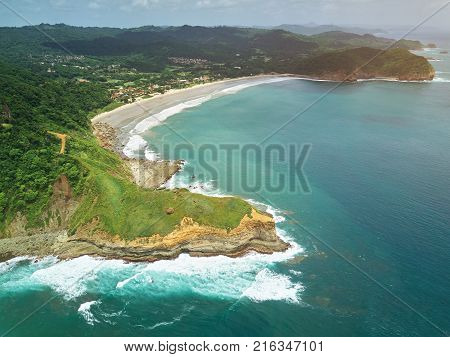 Guacalito beach aerial view on sunny day