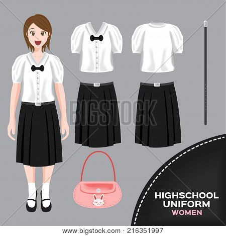 asian women university and high school uniform set , Thai uniform version 3
