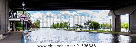 Picture of the walkway of Saint Anne De Bellevue, Montreal Quebec during the floods April 2017.