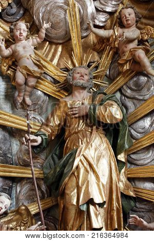 BELEC, CROATIA - NOVEMBER 17: Saint Joseph statue on the altar in the Baroque Church of Our Lady of the Snow in Belec, Croatia on November 17, 2011.