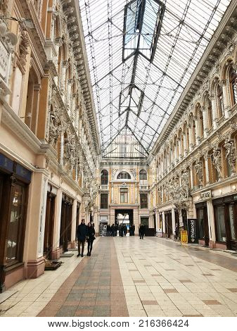 Odessa Ukraine - November 17 2017: Deribasovskaya Street Big Moscow Hotel. Deribasovskaya Street Is 