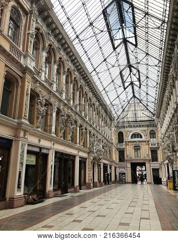 Odessa Ukraine - November 17 2017: Deribasovskaya Street Big Moscow Hotel. Deribasovskaya Street Is 
