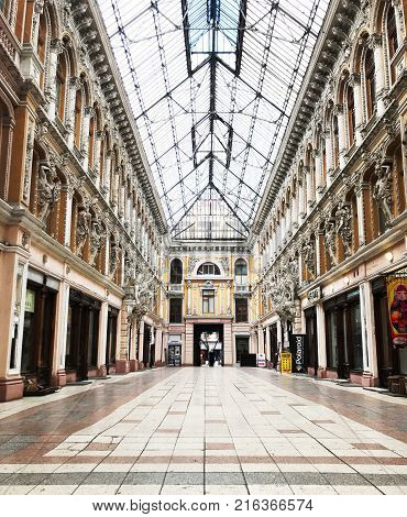 Odessa Ukraine - November 17 2017: Deribasovskaya Street Big Moscow Hotel. Deribasovskaya Street Is 