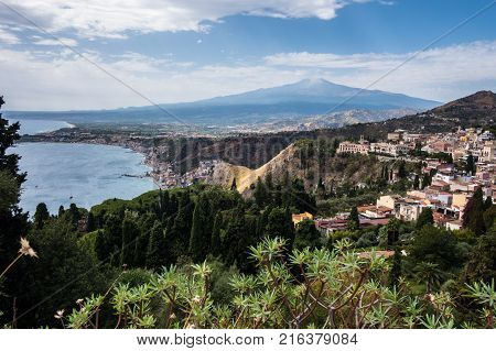 View To Etna Over Taormina In Sizily