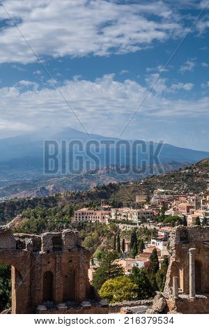 View To Etna Over Taormina In Sizily