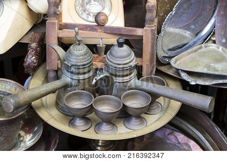 TEL AVIV-JAFFA, ISRAEL - 24 NOVEMBER 2017:Street flea market of old things and antiques in the old district of Tel Aviv