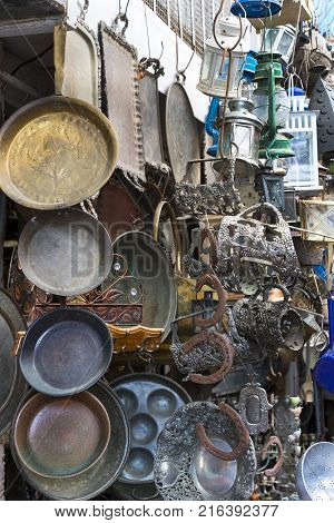 TEL AVIV-JAFFA, ISRAEL - 24 NOVEMBER 2017:Street flea market of old things and antiques in the old district of Tel Aviv