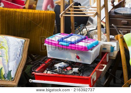 TEL AVIV-JAFFA, ISRAEL - 24 NOVEMBER 2017:Street flea market of old things and antiques in the old district of Tel Aviv