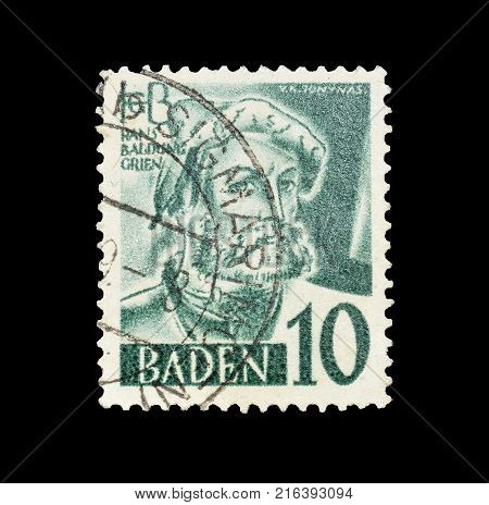 GERMANY - CIRCA 1948 : Postage stamp printed by Germany, that shows portrait of  Hans Baldung.