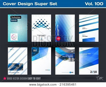 Set of design of business vector template, brochure, abstract annual report, cover, flyer in A4 with olourful round, soft, triangular shapes, abstract lines for finance, teamwork with background.