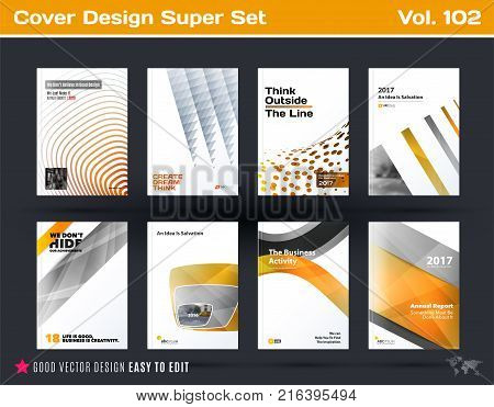 Set of design of business vector template, brochure, abstract annual report, cover, flyer in A4 with olourful round, soft, triangular shapes, abstract lines for finance, teamwork with background.