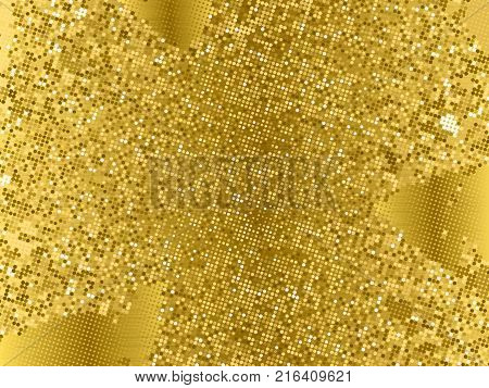 Gold sequins texture. Abstract halftone background. Vector golden pattern of round elements
