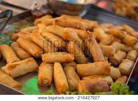 Group of Deep fried spring rolls or Thai Spring Roll