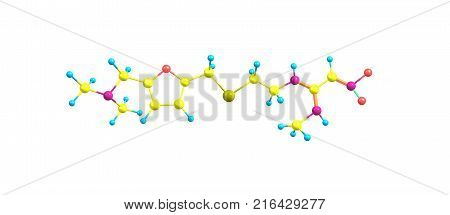 Ranitidine Molecular Structure Isolated On White