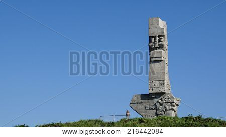 GDANSK, WESTERPLATTE / POLAND: Monument to the Defenders of the Coast in the scene of the attack on Poland on September 1st of 1939 and the start of World War II