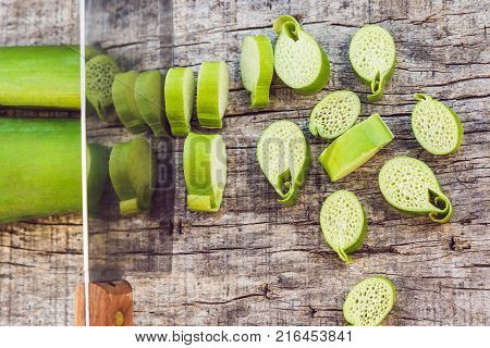 Unusual Asian Edible Plant. Porous Inside. Vietnamese Lulis Eat