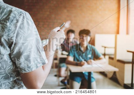 High School Teachers Give Lectures In The Classroom. In The Afternoon Session