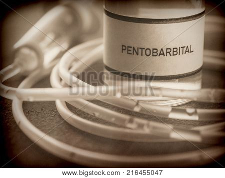 Vial With Pentobarbital Used For Euthanasia And Lethal Inyecion In A Hospital