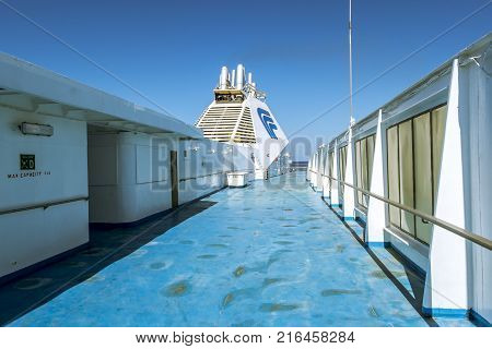 Palermo.Italy.27 may 2017.The view from the top deck of the ferry GNV 