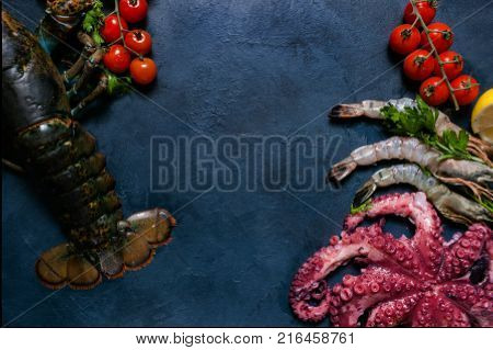Restaurant luxury seafood mix background concept. Culinary delights. Proper nutrition.