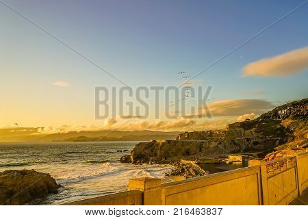 Pacific Ocean Coast sunset Sutro baths Seal Rocks San Francisco California US