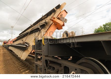 Railway tracklayers ready to lay the rails. Stop before starting work