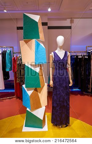 ROME, ITALY - CIRCA NOVEMBER, 2017: Diane Von Furstenberg clothing on display at a second flagship store of Rinascente in Rome.