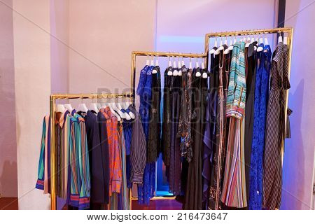 ROME, ITALY - CIRCA NOVEMBER, 2017: Diane Von Furstenberg clothing on display at a second flagship store of Rinascente in Rome.