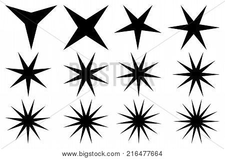 Star - vector set - black on white background