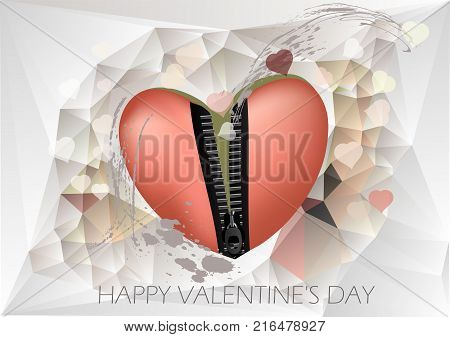 festive heartt con zipper on abstract grunge background