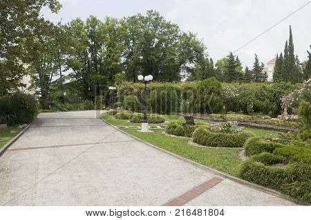 Dederkoy, Tuapse District, Krasnodar Region, Russia - July 14, 2013: The territory of the sanatorium Green Guy