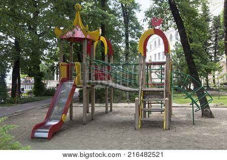 Dederkoy, Tuapse District, Krasnodar Region, Russia - July 14, 2013: Children playground in the resort Green Guy