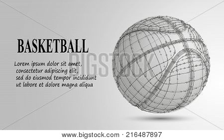 Silhouette Of A Basketball Ball. Dots, Lines, Triangles, Text, Color Effects And Background On A Sep