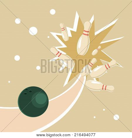 A ball in a bowling alley and knock strike concept. Vector illustration eps 10